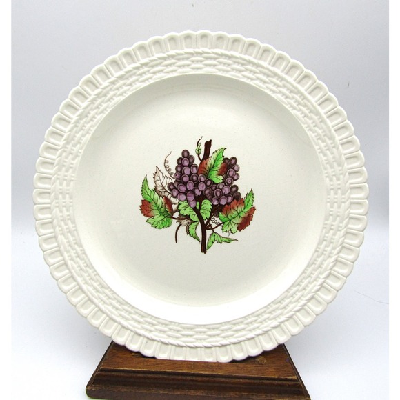 Copeland Spode Luncheon Plates 9.25" Set of 6 Grape Pattern Basket Weave Edge - Picture 4 of 9